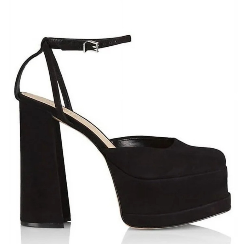 New Shultz Black Luan Suede Platform Block Heels Black 7.5